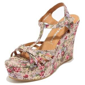 Jeffrey Campbell Swansong Floral Platform Wedge Heels T-Strap Size 10